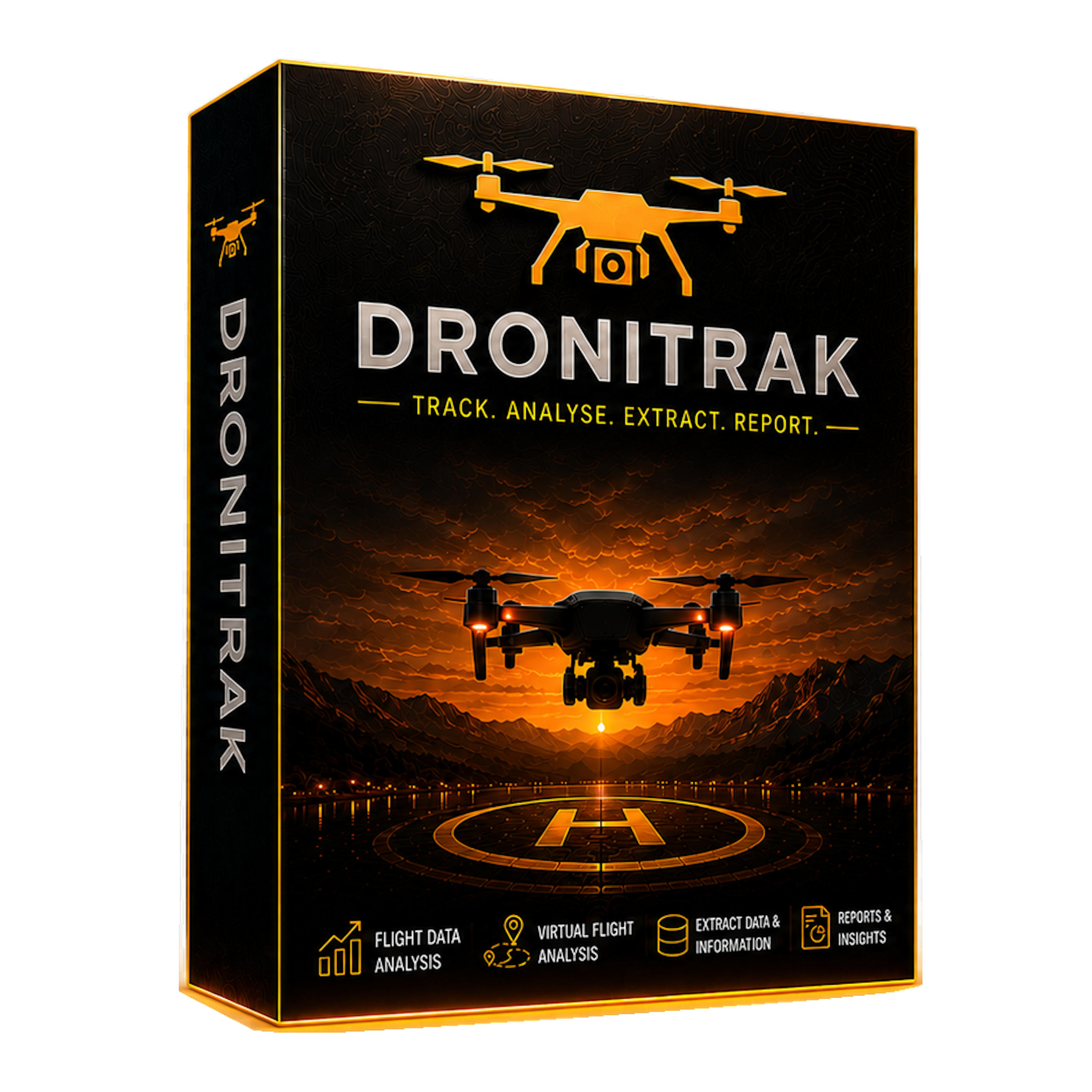 Dronitrak software screen and product artwork