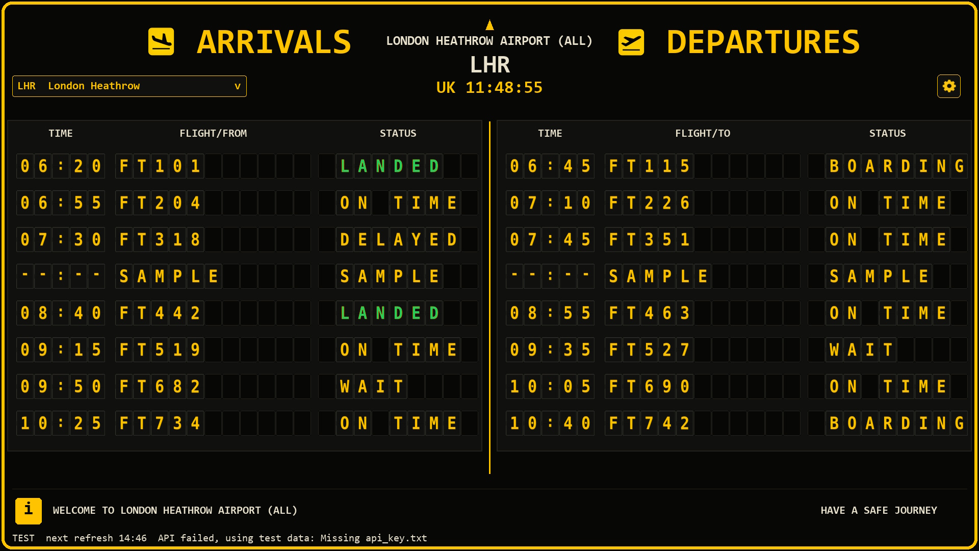 Flightara arrivals and departures screen preview